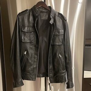 All Saints Black Military Leather Jacket